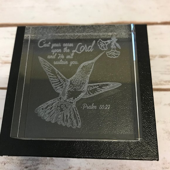 Inspirational Glass Etched Hummingbird with Psalm - Picture 7 of 7